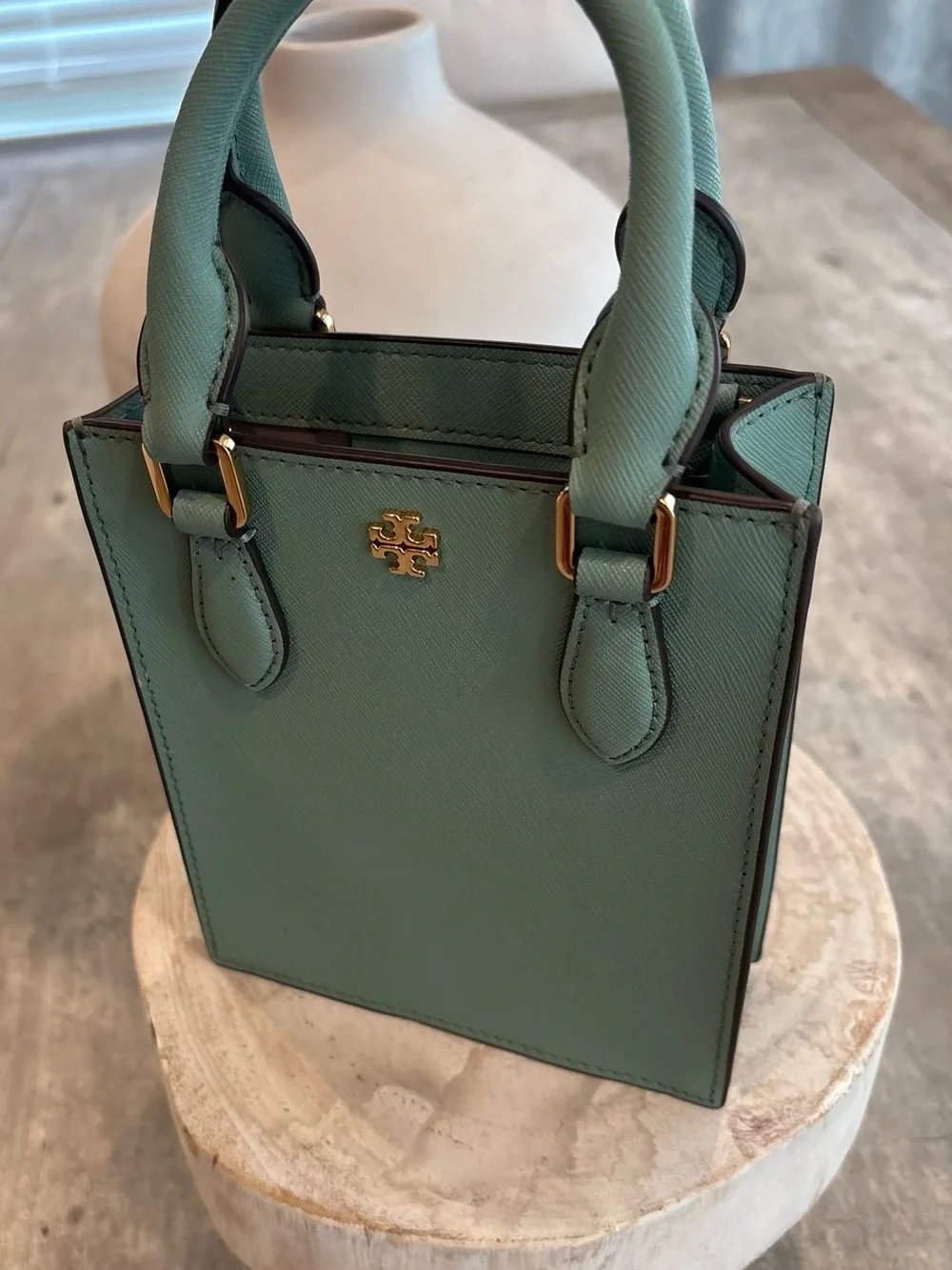 Tory Burch Mint Green Mini Tote with Gold Logo